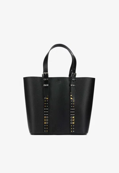 Valentino Garavani Medium Rockstud Leather Tote Bag In Black