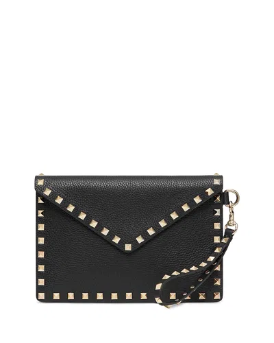 Valentino Garavani Medium Rockstud Pochette Wristlet In Black