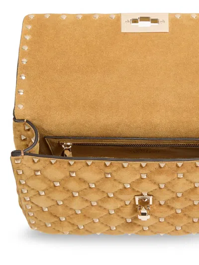 Valentino Garavani Medium Rockstud Spike Suede Crossbody Bag In Beige