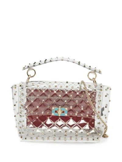 Pre-owned Valentino Garavani Medium Rockstud Spike Tote Bag In White