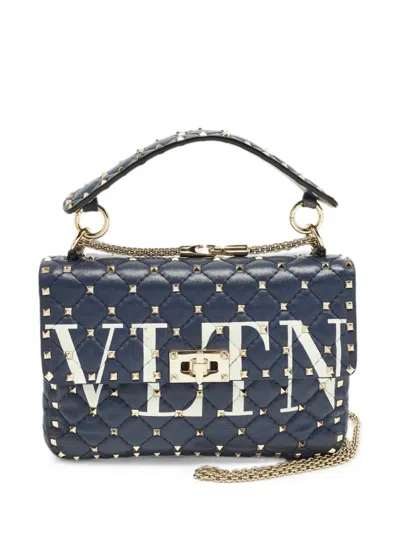 Pre-owned Valentino Garavani Medium Rockstud Spike Vltn Handbag In Blue