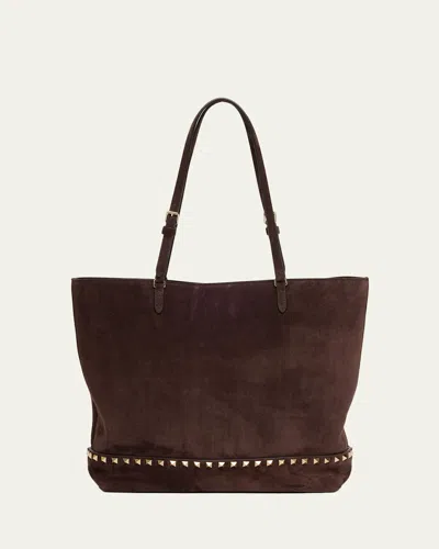 Valentino Garavani Medium Rockstud Suede Tote Bag In Testa Di Moro