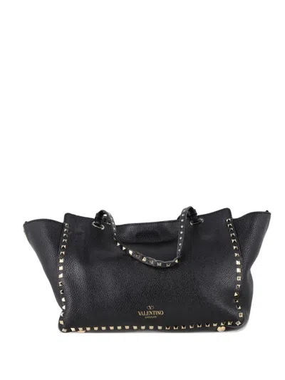 Pre-owned Valentino Garavani Medium Rockstud Tote Bag In Black