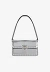 Valentino Medium Rockstud23 Shoulder Bag In Mirror-effect Leather In Silver