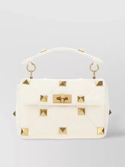 Valentino Garavani Medium Roman Stud Handbag With Metal Studs In White