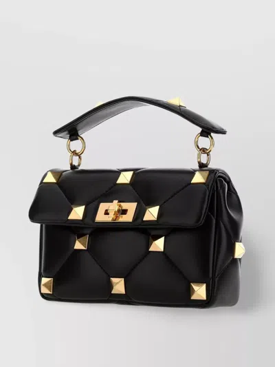 Valentino Garavani Medium Roman Stud Shoulder Bag In Black