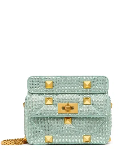 Valentino Garavani Medium Roman Stud Shoulder Bag In Blue