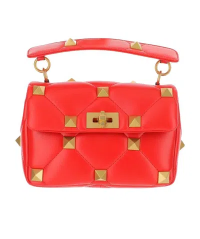 Valentino Garavani Medium Roman Stud Shoulder Bag In Red