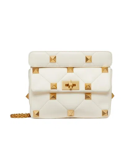 Valentino Garavani Medium Roman Stud Shoulder Bag In White
