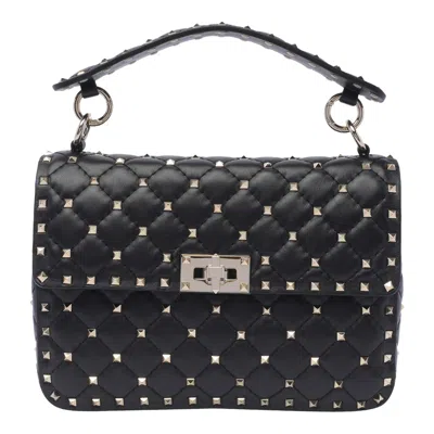 Valentino Garavani Medium Rosktud Spike Shoulder Bag In Black
