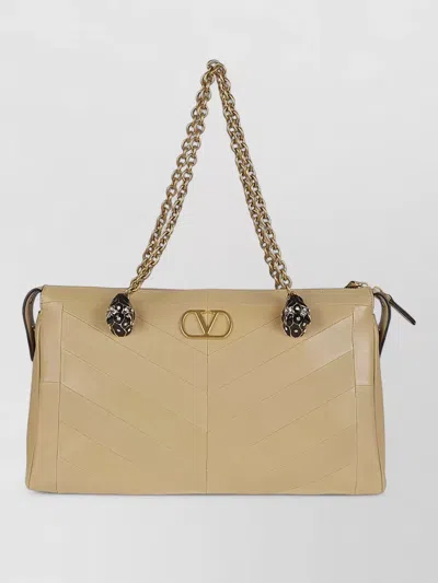 Valentino Garavani Medium Shoulder Bag Growl Patchwork Nappa In Neutral