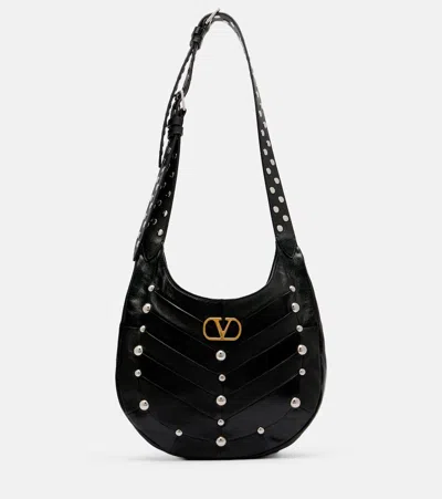 Valentino Garavani Womens Nero Studded Medium Leather Shoulder Bag In Black
