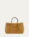 Valentino Garavani  Garavani Medium Suede Shopping Bag With Sheepskin Lining Woman Havana B In Brown
