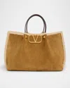 Valentino Garavani  Garavani Medium Suede Shopping Bag With Sheepskin Lining Woman Havana B In Brown