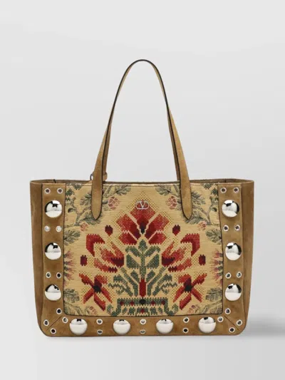 Valentino Garavani Medium Tote Bag Nellcote Jacquard Fabric In Neutral