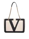 Valentino Chain Strap Shopper Featuring External Pocket In White