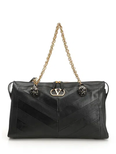 Valentino Garavani Medium Tote | Growl | Patchwork Nappa Matte-nappa Waxy/fel.hea Crossbody Bags Black