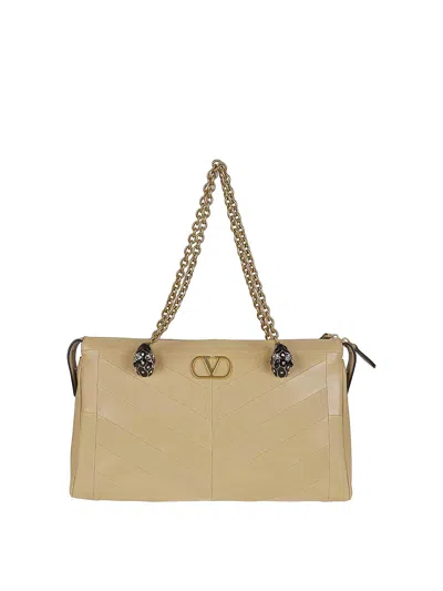 Valentino Garavani Medium Tote Growl Patchwork Nappa Panthea In Sand