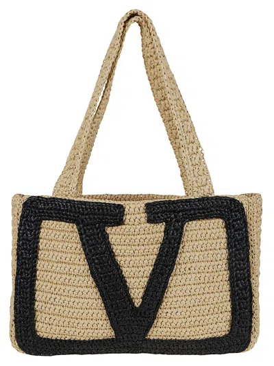 Valentino Garavani Medium Tote Viva Superstar Crochet Rafia In Black