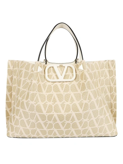 Valentino Garavani Medium Tote Vlogo Signature Tote In Naturale Ivory