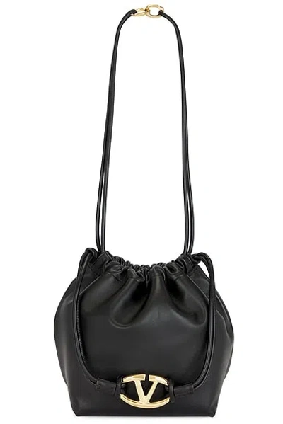 Valentino Garavani Medium V Logo Drawstring Bag In Black