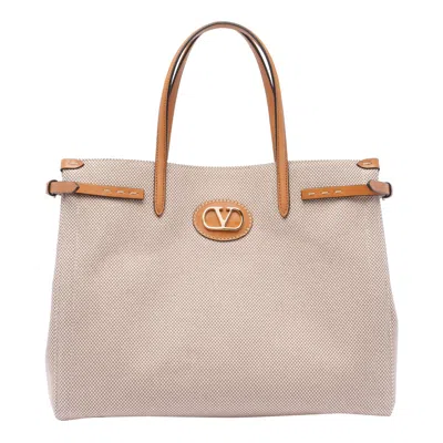 Valentino Garavani Medium  Antibes Canvas Tote Bag In Beige