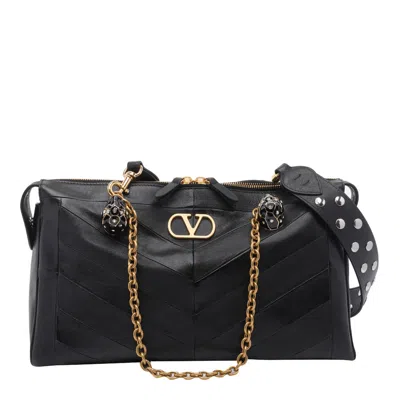 Valentino Garavani Medium  Panthea Chevron Motif Shoulder Bag In Black