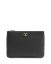 Valentino Medium Vlogo Flat Leather Pouch In Black