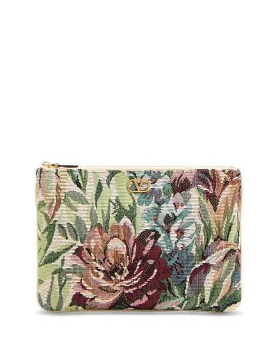 Valentino Garavani Medium Vlogo Floral Jacquard Zip Pouch In Multi