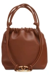 Valentino Garavani Medium Vlogo Leather Drawstring Bag In Brown