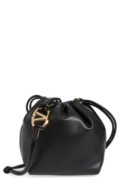 Valentino Garavani Medium Vlogo Leather Drawstring Bag In Black
