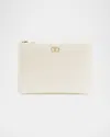 Valentino Garavani Medium Vlogo Leather Flat Pouch Bag In Light Ivory