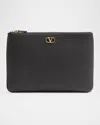 Valentino Garavani Medium Vlogo Leather Flat Pouch Bag In Nero