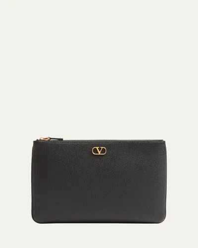 Valentino Garavani Medium Vlogo Leather Flat Pouch Bag In Nero