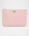 Valentino Medium Vlogo Leather Flat Pouch Bag In Rose Quartz