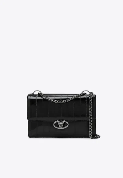 Valentino Garavani Medium Vlogo Leather Shoulder Bag In Black