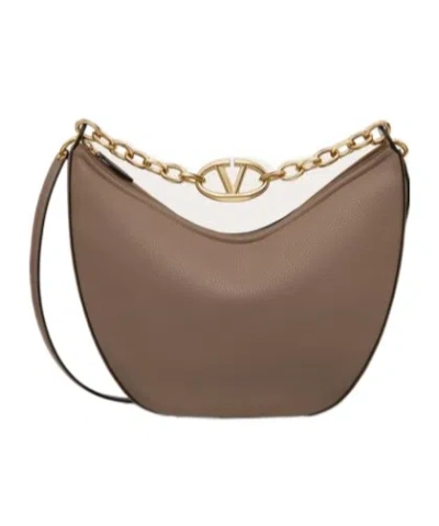 Valentino Garavani Medium Vlogo Moon Shoulder Bag In Brown