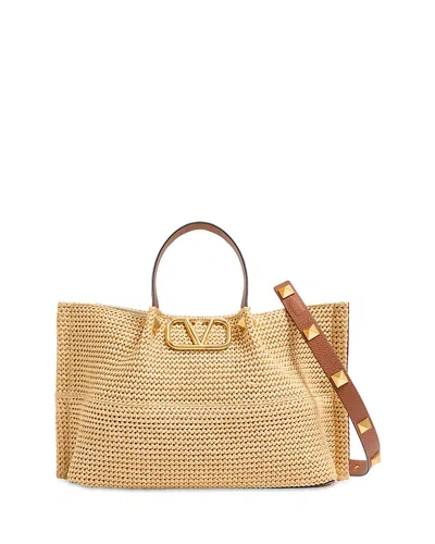 Valentino Garavani Medium Vlogo Raffia Tote In Brown