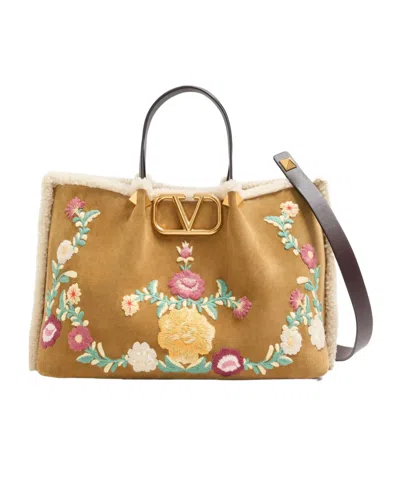 Valentino Garavani Medium Vlogo Shoulder Bag In Brown