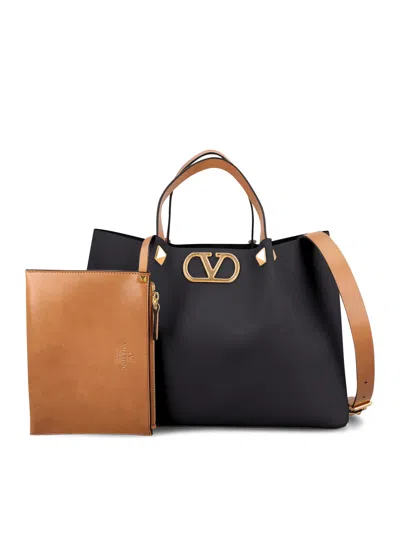 Valentino Garavani Medium Vlogo Signature Bag In Calfskin In Black