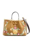 Valentino Medium Vlogo-signature Floral-embroidered Suede Tote Bag In Neutral
