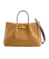 Valentino Garavani  Garavani Medium Suede Shopping Bag With Sheepskin Lining Woman Havana B In Brown