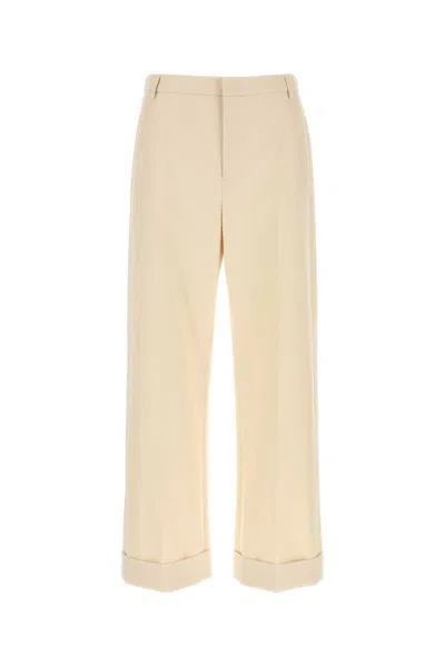 Valentino Cotton Trousers With Cuffed Hem And Pockets In Neutral