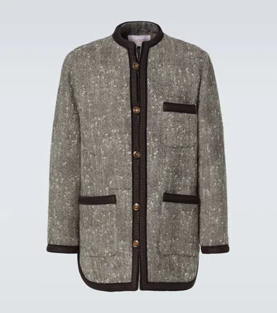 Valentino Herringbone Wool Coat In Brown