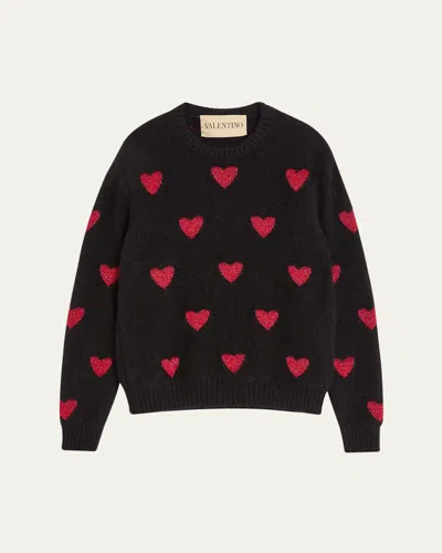 Valentino Men's Allover Hearts Mohair Crewneck Sweater In Multi