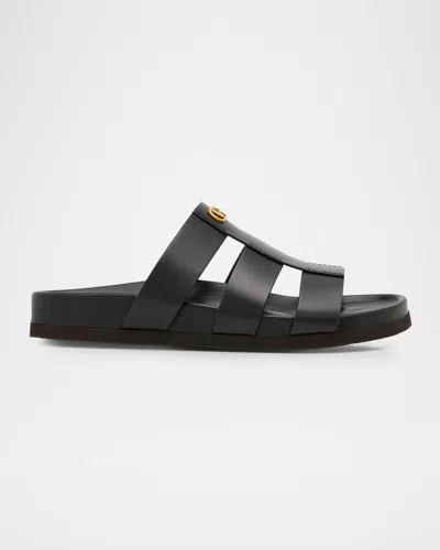 Valentino Garavani Studshield Logo-embellished Leather Sandals In Black