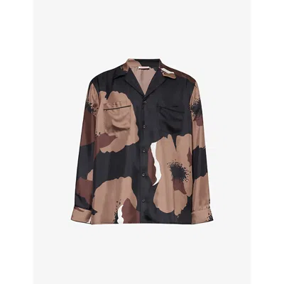 Valentino Mens Black Clay Floral-print Relaxed-fit Silk Shirt