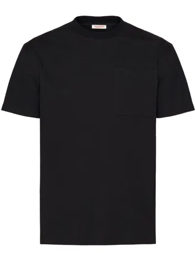 Valentino Men's Black Cotton T-shirt With 'v' Logo Pocket