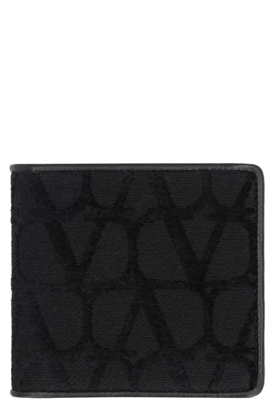 Valentino Garavani Men's Black Iconographic Print Leather Wallet For Fw23