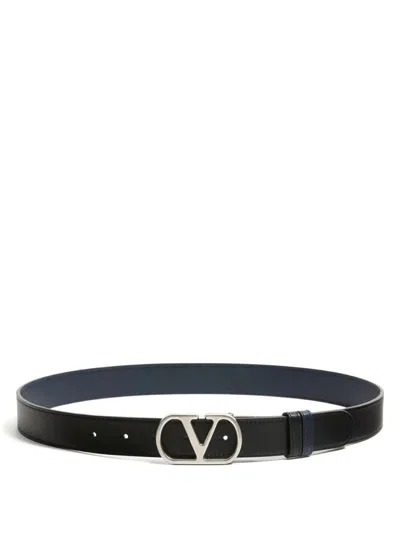 Valentino Garavani Vlogo Signature 30mm Reversible Shiny Leather Belt In Black